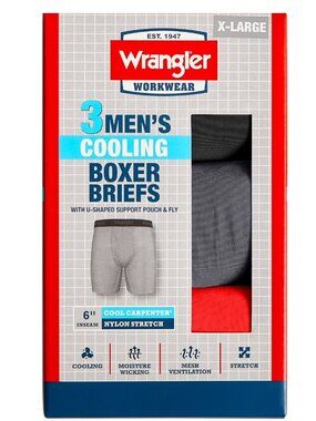 Wrangler Cool Carpenter 6" Boxer Briefs 3-Pack Black Charcoal Salsa Size XL&2XL